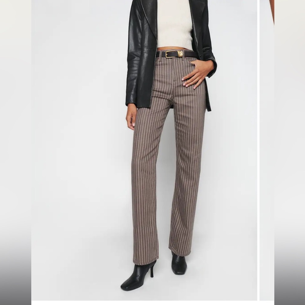 Reformation Wilder High Rise Wide Leg Jeans Cacao Pinstripe - Size 27